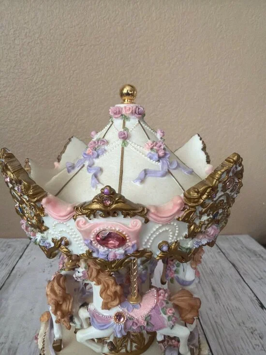 RARE San Francisco Music Box Dual Counter Rotating Angel 3-Horse Carousel - Picture 6 of 10